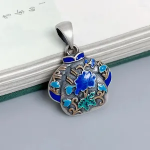 Ketten 925 Silber niedlich kleiner Cheongsam Halskette für Frauen Schlüsselbein Kette Emaille Handwerk Klassische ethnische Stil Blumenanhänger Schmuck Schmuck