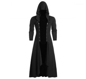 Men039S jackor Retro Long Trench Coat Steam Punk Gothic Wind Cloak Hooded Windbreaker Jacket Fashion Plain Cap Cardigan Casaco2352465