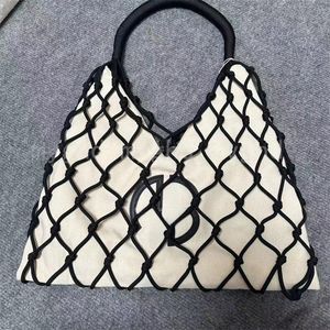 Women Handbags Black Mesh Woven Rope White Inner Shoulder Bag 24274