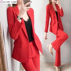 Kadınlar İki Parçalı Pantolon İlkbahar/Yaz 2024 Kırmızı Profesyonel Küçük Takım Set Moda Stili Geniş Bacak