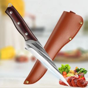 Knivar förfalskade klyvare kökskockkniv hög kolklädd stål kött fisk frukt grönsaker professionell slaktar boning kniv med täckning