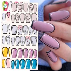 2024 4PCS Comic Nails Design Pop Art Inspiration Slider для украшения ногтей Огненная Сердце Сердце Простая наклейка вода Мультфильм Маникюр Setfor Cartoon Nail Art