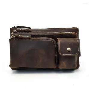 Waist Bags Men Three-layer Bag Retro Crazy Horse Leather Chest Multifunctional Messenger Cash Register Mobile Phone