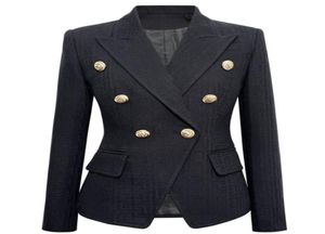 Blazer Women Jacket 2022 Высококачественный плюс размеры женские костюмы S5XL B Домашний лев Кнопка короткая черная белая жаккарда3547680