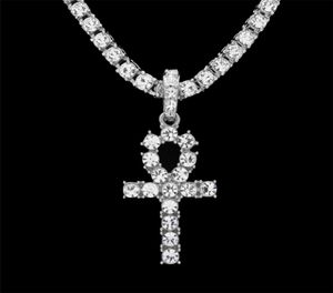 Hip Hop Gold Silver Ankh Egyptian Pendant Bling Rhinestone Crystal Key To Life Egypt Necklace With Tennis Chain4398584