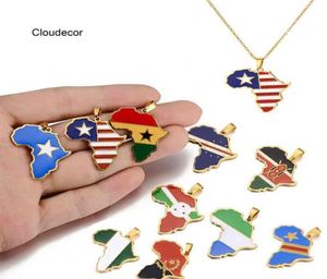 Stainls Steel Jewelry Nigeria Kenya Congo Somalia Ghana Cape Verde Flag Enamel Pendant African Map Necklace310U6676526