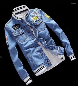 MEN039S JACKETS MEN MEN BADGE PATTE PATTE DENIM Jacke Herbst coole trendige Herren Jean Casual Coat Outwear Stand Halsband Motorrad Cowboy6170416