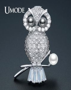 Umode Luxury CZ Crystal New Owl Purple Pearl Brooches for Women Silver Color Brooch and Pins Jewelry Suit Clotes Clips Aux0014B1275943