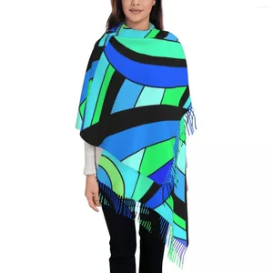 Lenços colorblock estampar lenço azul e verde xales ao ar livre com tassel mulheres luxo 2024 headwear winter starard