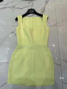 Casual Dresses 2024 Pencil Mini Dress Yellow Sleeveless Square Collar Strap Elegant Invisible Back Zipper Closure High Quality