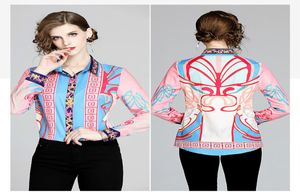 新しいビンテージ印刷されたエレガントなシャツの女性長袖のラペルネックレディースカジュアルボタンシャツブラウススリムオフィスデザイナーシャツTOPS8621230