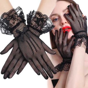 Sleevelet Arm Sleeves Black and white lace gloves for womens wedding elegant bow short summer mesh fashionable all finger temperature Q240430