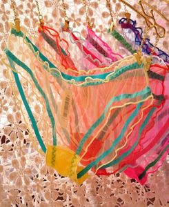 Masowe kobiety dziewczyna gaza koronkowe majtki przezroczyste cukierki kolory majtki stringi bawełniane bawełniane bawełniane bolesne majtki 6pcs prezent 85887630
