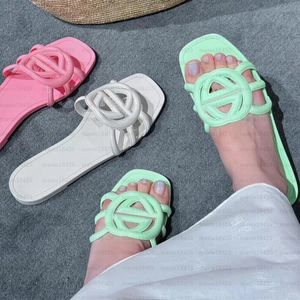 Best Quality Designer Sandals Women Interlocking G Slides Rubber Slippers Ladies Flat Beach Jelly Script Orange Summer Fall Mules Outdoor Waterproof with box