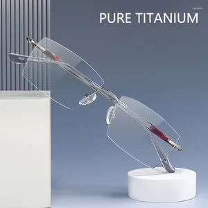 Solglasögon ramar 2024 Ultra Light Pure Titanium Rimless Glasses Square Luxury Business Eyewear Fashion Myopia Optical Recept Man