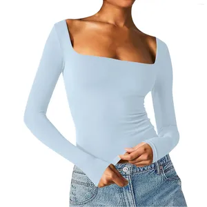 Kvinnors T-skjortor Fashion Lång ärm Solid Color Slim Square Neck Bottoming Shirt-shirtop Youthful Woman Clothing Clothing 2024