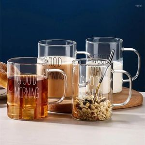 Tassen Guten Morgen Glas Becher Kaffee Milch Frühstück Tasse Becher mit Griff transparent Getränkware Haushaltsgeschenk für Kinder Set Set