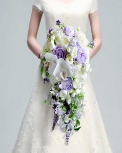 Waterfall Purple Wedding Flowers Свадебные букеты искусственные свадебные букеты Peony Rose Party Cascading с цветом x07265050447