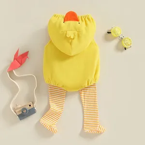 Clothing Sets Baby Girls Duck Hooded Romper Sleeveless Zip Up Animal Chick With Striped Socks Outfits Outerwear Jumpsuit