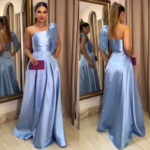 One Shoulder Evening Dress Long A Line Formal Dresses Elegant Lavender Satin Formal Party Prom Gown with Pockets