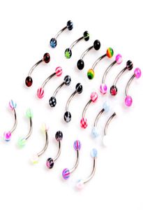 20pcs Colorful Stainless Steel Ball Barbell Curved Eyebrow Rings Bars Tragus Piercing2640461