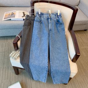 PLUSSIZE WOMENS Spring Jeans Simples Black Blue Straight Casual Casual Pants 6xl Cintos esticados jeans 240429