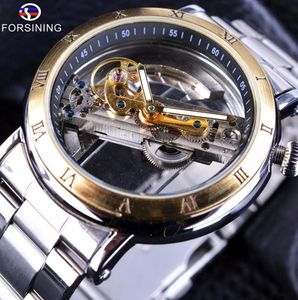 Forsining Minimalist Design Transparent Case Wristwatches Roman Number Mens Brand Luxury Automatic Skeleton Steampunk Watches SLZe1444869