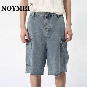 NOYMEI Cargo Pants Personalized Summer Mens Denim Shorts American Style Large Pockets Washed Fashion Solid Color WA4399 240429
