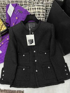 럭셔리 디자이너 여성 재킷 가을과 겨울 뉴 프랑스 고급 소형 향수 스타일 유명 인사 기질 다목적 검은 트위드 코트