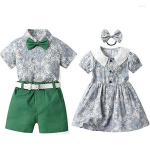 Set di abbigliamento sorella fratello oblit per bambini ragazzi vestiti vestiti estivi in stile baby chirts pantaloncini e vestito principessa da ragazza