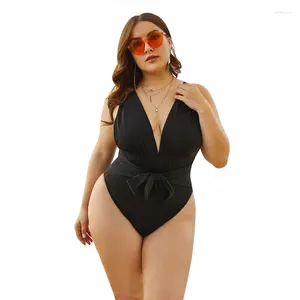 Costumi da bagno femminile plus sizesuit sexy da bagno sexy One pezzo Donna Deep v BBW Slim Twimming Suit 2024 Summer Swim Monokini nero