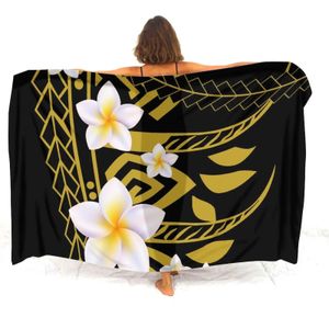 Summer Vintage Design Polynesian Tribal Ethnic Print Large Size Ladies Custom Beach Coat Smock Scarf Sarong 240423