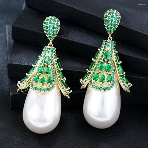 Orecchini penzolanti Godki 63mm di lusso perle lunghe africane per donne nozze cubiche zircone cristallo cz cz dubai nuda