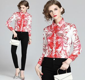 2020 Luxuros camisas de botão de primavera de primavera feminina impressa com manga longa Pescoço de lapela ladras Bloups camisa camisa de designer de escritório elegante tops9558258