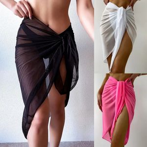 Sheer Wrap Knot Waist Swimsuit Cover Up Skirt Summer Beach Dress Bikini Wraps Scarf Swimwear Shawls 240420