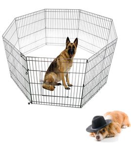 24QuottAl Wire Fence Pet Dog Cat Folding Training Yard Panel Cures Spela Pen Black4869631