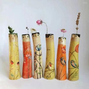 Vases Cute Bohemian Style Vase Spring Family Bud Personalized Character Hand Painted Resin Home Office Table Decor