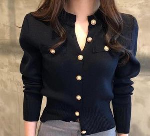 Koreanska knapptoppar singelbröstade tröjor Cardigan Coat Autumn Fashion Slim Långärmad kvinnor Tröja Sticked Womens Clothing LJ6375012