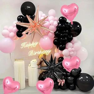 Party Decoration 126 Pcs Pink Black Rose Gold Metal Heart Star Theme Balloons Baby Shower Kids Girl Birthday Wedding Decorations Background