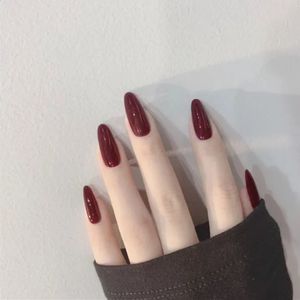 24pcsbox Stiletto Long Stiletto False Nails with Glue Red Nude Pink White Milktea Color Tips Cover Cover Full On 240423