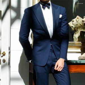 Męskie garnitury niebieskie formalne ślub eleganckie mężczyzn Mężczyzn Tuxedo Prom Slim Fit Blazers Hombre Wysokiej jakości niestandardowy 2 -częściowy zestaw zestawu homme