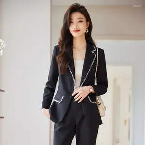 Dwuczęściowe spodnie damskie 2024 Moda Czarna Blazer Kobiety biznesowe Pant and Jacket Sets Office Panie Work Mundur Stuits Wysokie