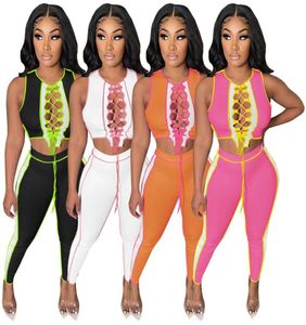 Womentwo Stück Sets Sommerdesigner Mode Frauen039s runder Nacken Multi -Farbbandfarbe Farbe Matching Pit Strip Weste Leggings SUI7958311