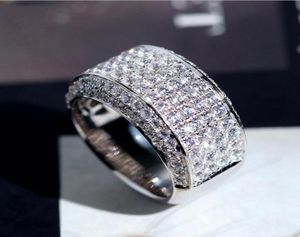 Sprudelnde Luxusschmuck Infinite Edelstein 925 Sterling Silber Pave White Topaz CZ Diamond 18K Weiß Gold Platted Ehering -Band Ring für 2083946