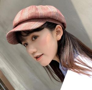 Autumn femme coreano boina retro xadrez de design francês Hat Women British Style British Casual Newsboy Octogonal Painters Cap Peaked Cap481852561