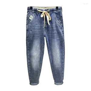 Men's Jeans 2024 Spring And Summer Elastic Waist Ankle-Length Pants Blue Casual Korean Style Loose Fashion Design