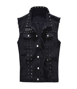 Giubbotto da uomo jeans vintage jeans maschio moda giacche senza maniche nere waistcoat uomini primaverili di jeans del rivettatore di jeans a rivestimento a autunno