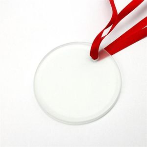 Sublimation Blanks Glass Pendant Christmas Ornaments 35inch Single Side Thermal Transfer Ornament Festival Decore Customized Diy3654179