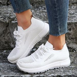 Casual Shoes White Women Fashion Breathable Walking Mesh Flat Women's Sneakers Gym Lace Up Vulcanized Tenis Feminino