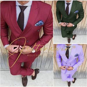 Abiti da uomo 2024 uomini Burgundy Burgundy a doppio petto di abbigliamento formale smoking slim groom per groomsmen cambi ballo